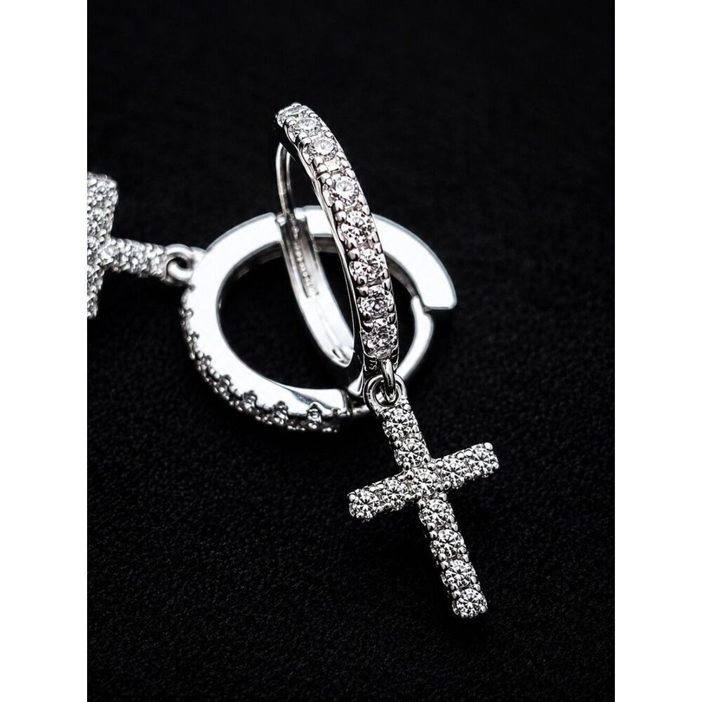 .925 Cross Hoop Earrings